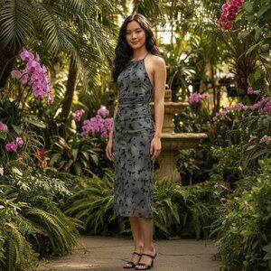 Gray with Black Floral Dress